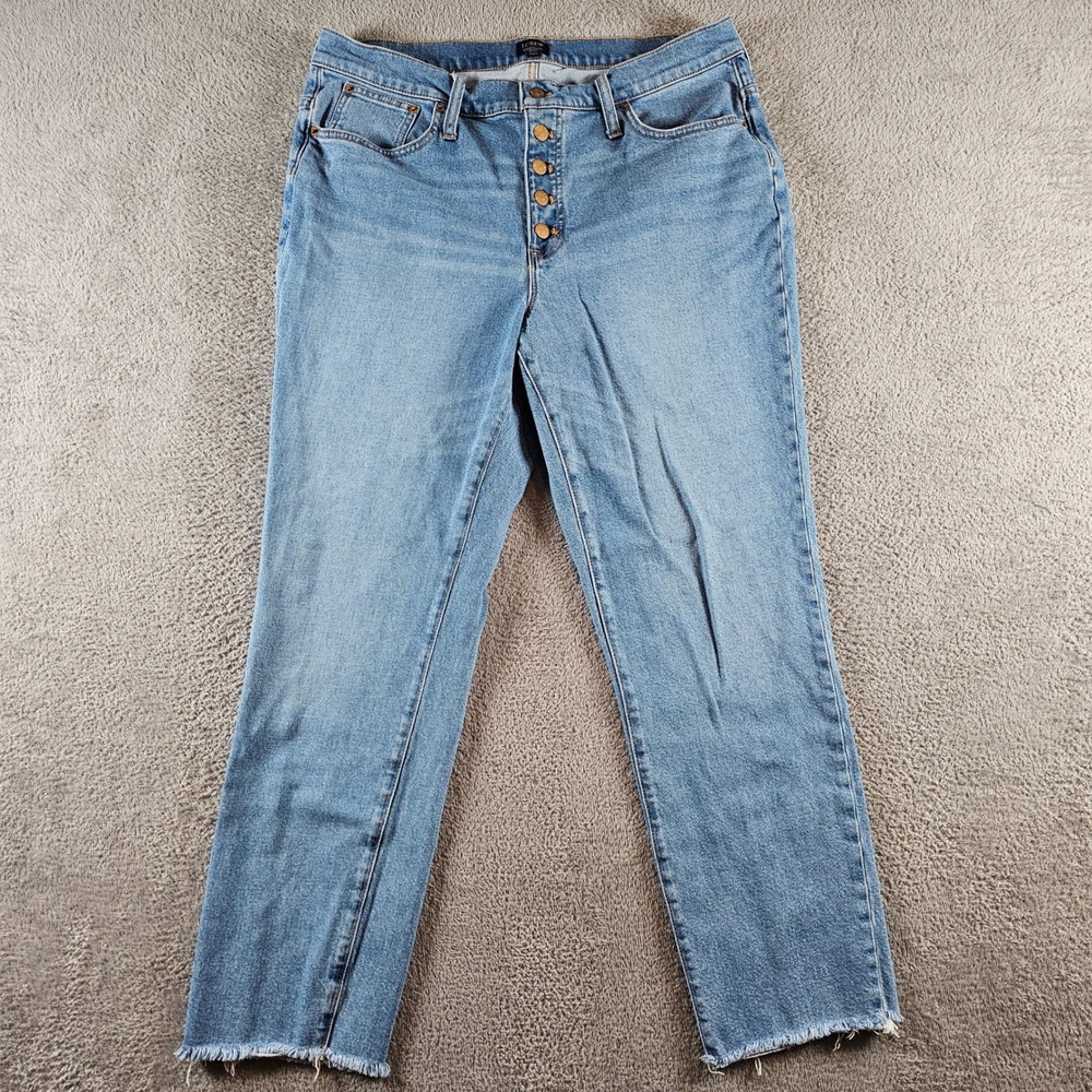 J.Crew Essential Straight Jean 34T Blue High Rise Button Fly Raw Hem Denim